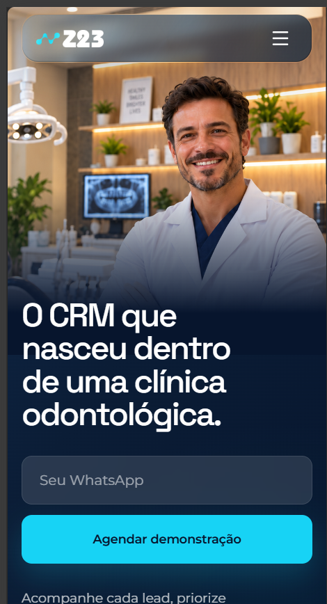 Versão mobile do site Z23 em um celular